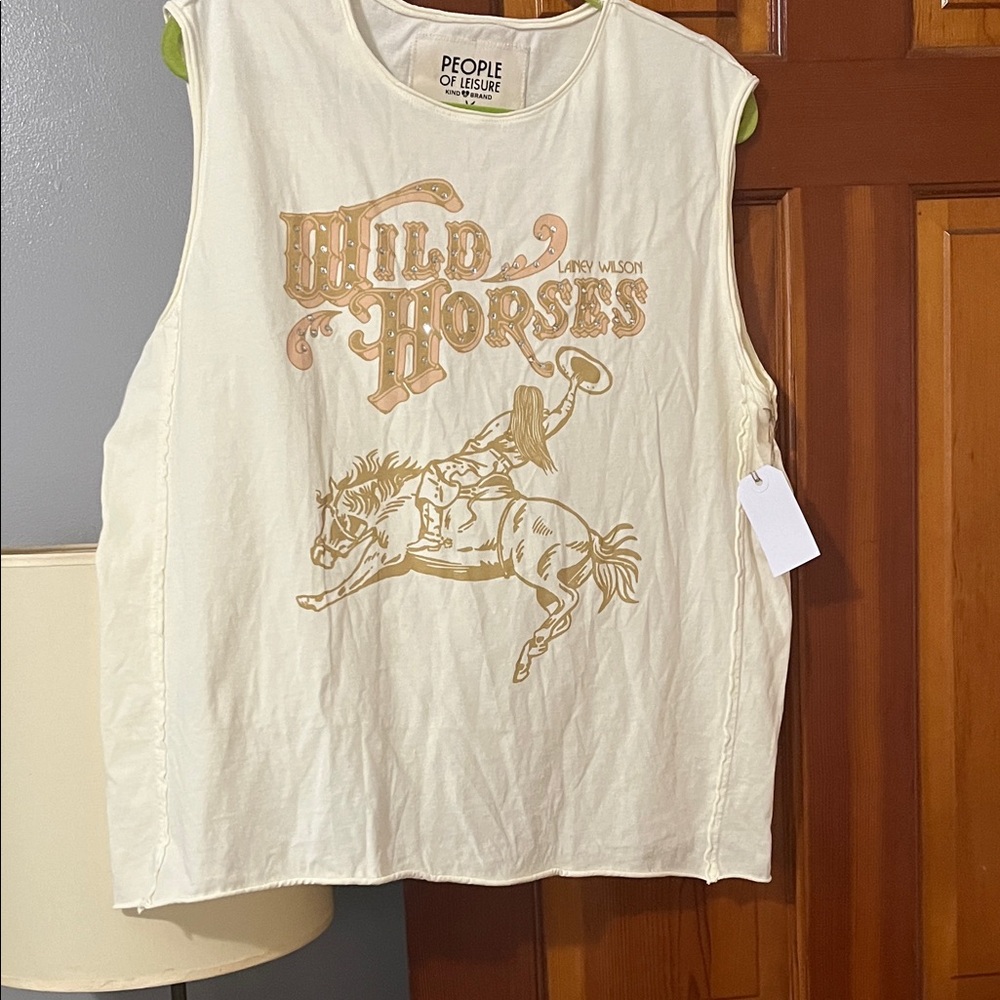 People of Leisure Cream Wild Horses Graphic Tank Top
